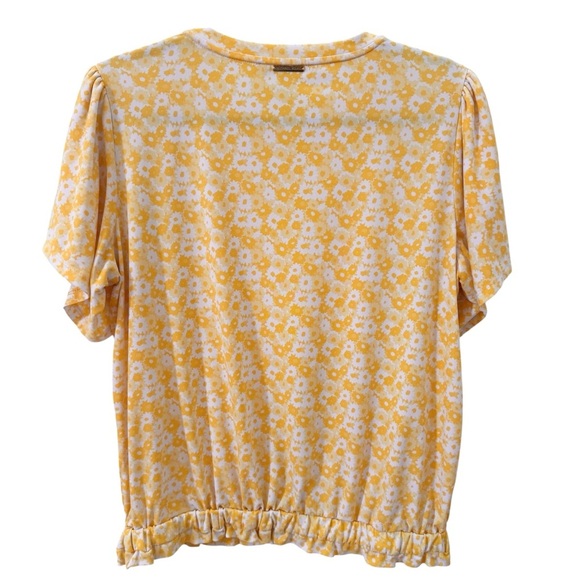Michael Kors Floral Short-Sleeve Shirt Blouse Tulip Sleeves Yellow White Sz L - Picture 6 of 8